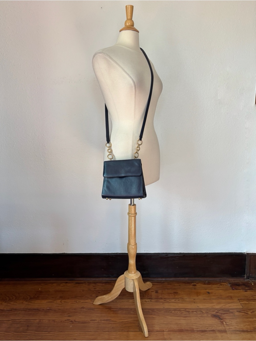 Vintage Blue Genuine Leather Crossbody Bag